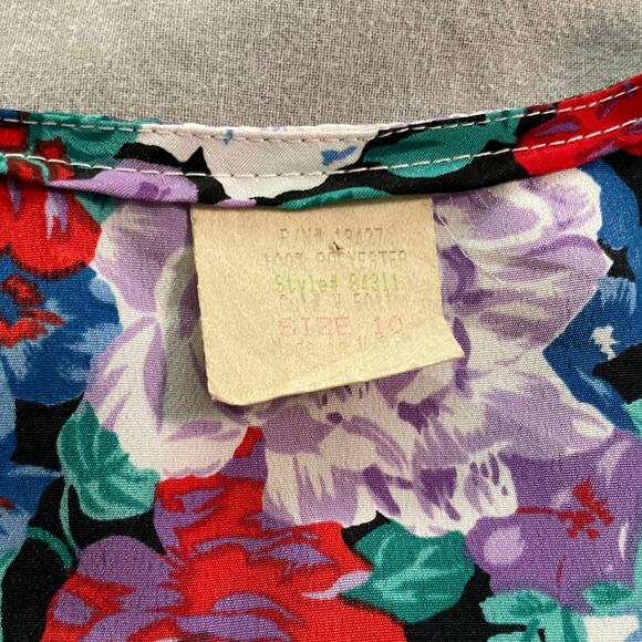 80s Floral Faux Wrap Blouse SZ 10 - Picture 3 of 8